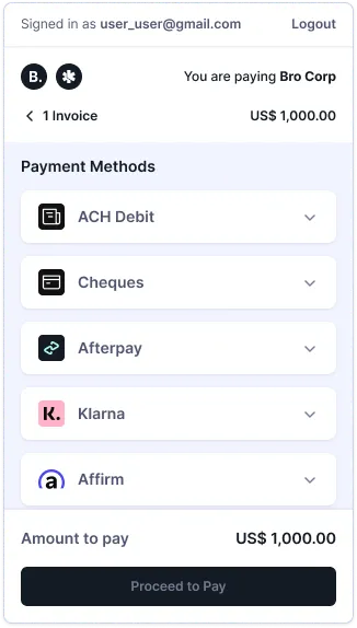 Invoice dashboard with payment summary